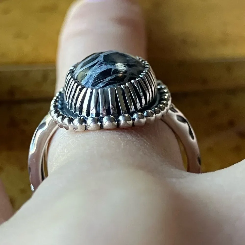 White Buffalo Sterling Silver Ring Size 8